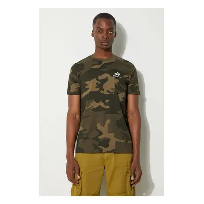 Bavlněné tričko Alpha Industries Backprint T Camo zelená barva, 128507C.239-green