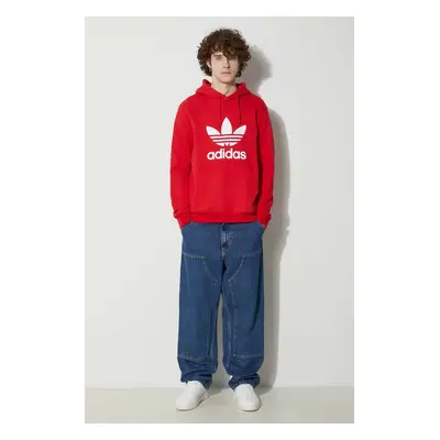 Bavlněná mikina adidas Originals Classics Trefoil Hoodie pánská, červená barva, s kapucí, s poti