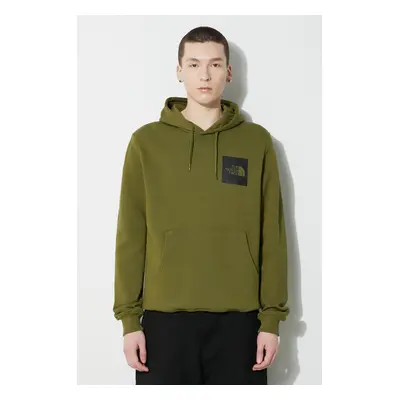 Bavlněná mikina The North Face M Fine Hoodie pánská, zelená barva, s kapucí, s potiskem, NF0A5IC