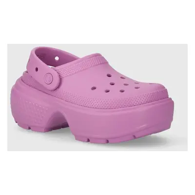 Pantofle Crocs Stomp Slide dámské, fialová barva, na platformě, 209347