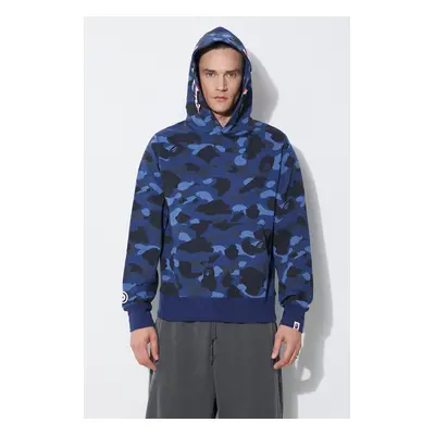 Bavlněná mikina A Bathing Ape Color Camo Shark Pullover Hoodie pánská, tmavomodrá barva, s kapuc