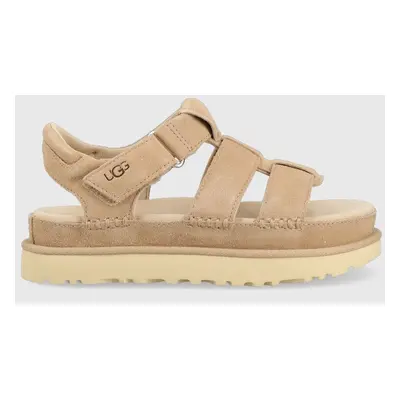 Semišové sandály UGG Goldenstar Strap dámské, béžová barva, na platformě, 1137890