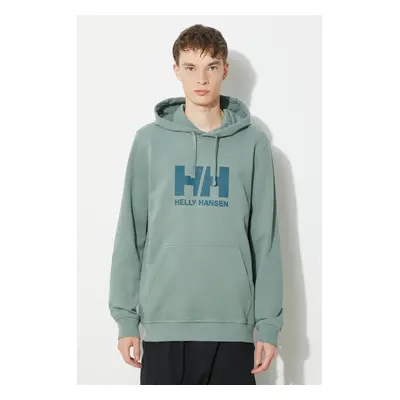 Bavlněná mikina Helly Hansen HH LOGO HOODIE pánská, zelená barva, s kapucí, s aplikací, 33977