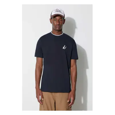 Bavlněné tričko Norse Projects Johannes Organic Chain Stitch Logo T-shirt tmavomodrá barva, s ap