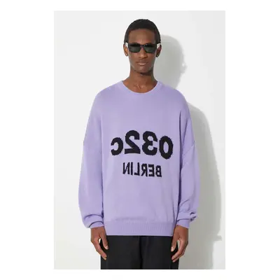 Vlněný svetr 032C Selfie Sweater pánský, fialová barva, hřejivý, SS24-K-1011