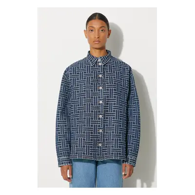 Džínová košile Kenzo Dropped Shoulders Shirt dámská, modrá barva, relaxed, s klasickým límcem, F