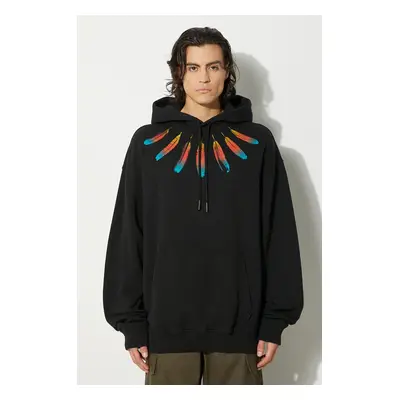 Bavlněná mikina Marcelo Burlon Collar Feathers Comfy Hoodie pánská, černá barva, s kapucí, s pot