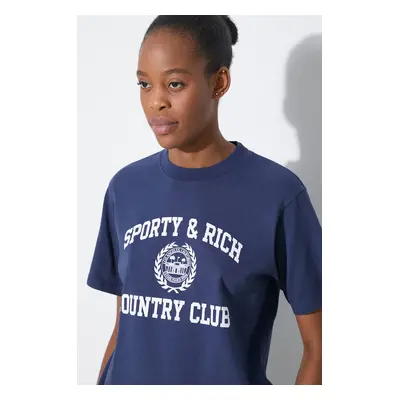 Bavlněné tričko Sporty & Rich Varsity Crest T Shirt tmavomodrá barva, TSAW2353NA