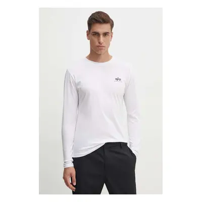 Bavlněné tričko s dlouhým rukávem Alpha Industries Basic bílá barva, s potiskem, 198517.09-white