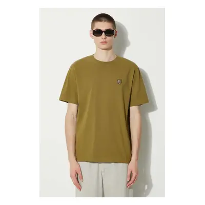 Bavlněné tričko Maison Kitsuné Bold Fox Head Patch Comfort Tee Shirt zelená barva, s aplikací, M