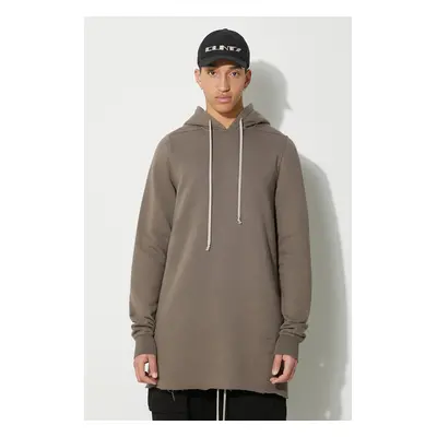 Bavlněná mikina Rick Owens Pullover Hoodie pánská, hnědá barva, s kapucí, hladká, DU01D1285.F.34