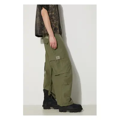 Bavlněné kalhoty NEIGHBORHOOD Wide Cargo Pants zelená barva, ve střihu cargo, 241YTNH.PTM06