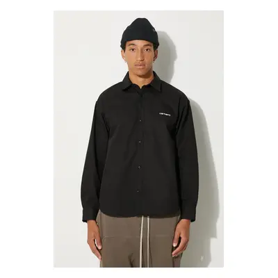 Košile Carhartt WIP Longsleeve Module Script Shirt pánská, černá barva, relaxed, s klasickým lím