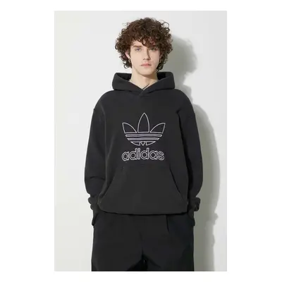 Bavlněná mikina adidas Originals Trefoil Hoodie pánská, černá barva, s kapucí, s aplikací, IU237