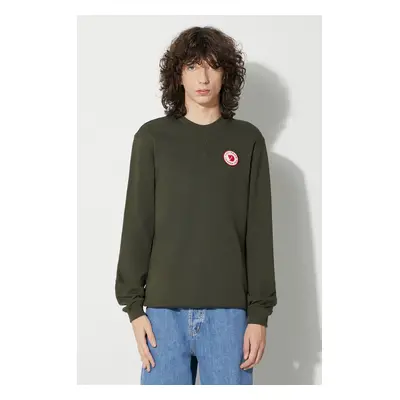 Bavlněná mikina Fjallraven 1960 Logo Badge Sweater pánská, zelená barva, s aplikací, F87163