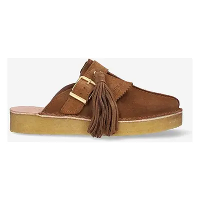 Semišové pantofle Clarks Originals dámské, hnědá barva