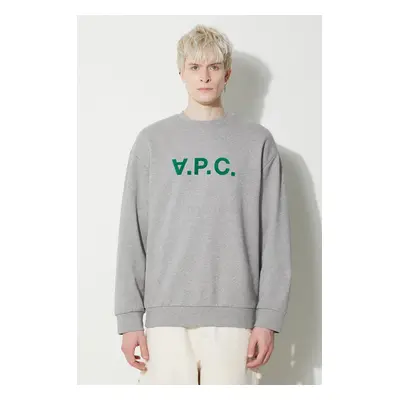 Bavlněná mikina A.P.C. Sweat Eliot pánská, šedá barva, s potiskem, COFDX.H27836.PLB