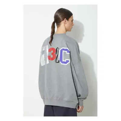 Bavlněná mikina 032C 'Mutli-Media' Bubble Crewneck pánská, šedá barva, s potiskem, SS24-C-2022