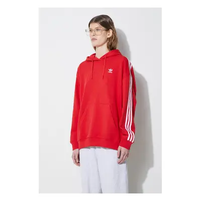 Mikina adidas Originals 3-Stripes Hoodie OS dámská, červená barva, s kapucí, s aplikací, IN8397