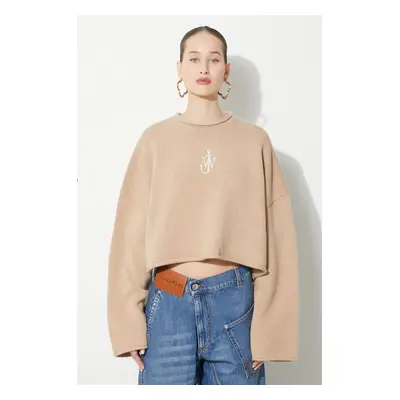 Vlněný svetr JW Anderson Cropped Anchor Jumper dámský, béžová barva, KW1121.YN0264.132