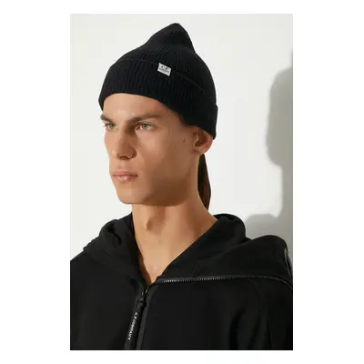 Čepice z vlněné směsi C.P. Company Knit Cap černá barva, z tenké pleteniny, 17CMAC300A006170A