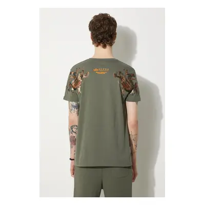 Bavlněné tričko Alpha Industries Dragon zelená barva, s potiskem, 136506.142-green