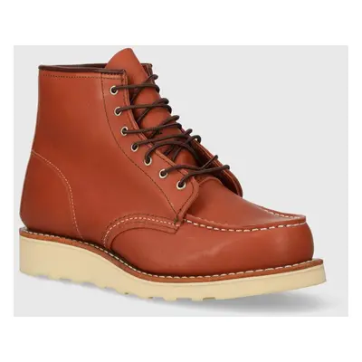 Kožené kotníkové boty Red Wing 6-Inch Moc Toe dámské, hnědá barva, na plochém podpatku, 3425