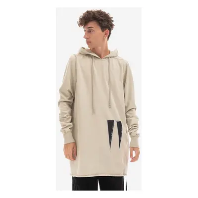 Bavlněná mikina Rick Owens Pullover Hoodie pánská, béžová barva, s kapucí, s potiskem, DU02B4285