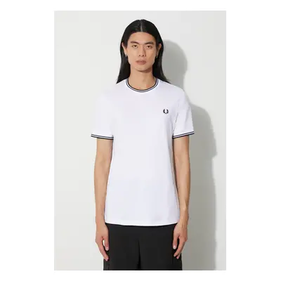 Bavlněné tričko Fred Perry bílá barva, s aplikací, M1588.100