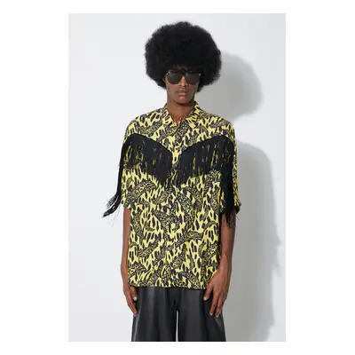 Košile Fiorucci Banimalier Print Fringed Shirt pánská, žlutá barva, regular, M01FPTSH054VI01YW02