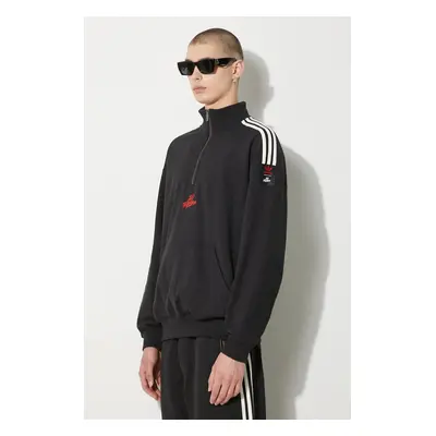 Mikina adidas Originals 100T Half-Zip pánská, černá barva, s aplikací, IW4594