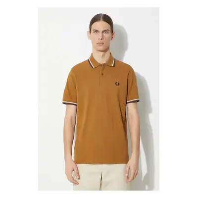 Bavlněné polo tričko Fred Perry Twin Tipped Shirt hnědá barva, M12.V46