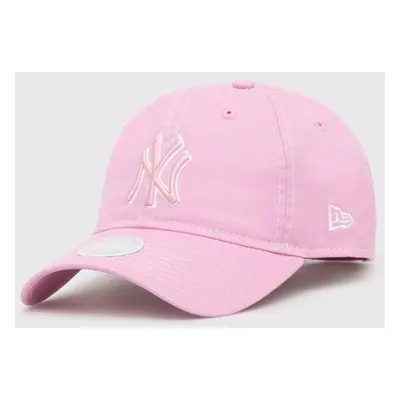 Bavlněná baseballová čepice New Era 9Forty New York Yankees růžová barva, s aplikací, 60434987