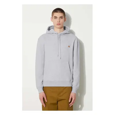 Bavlněná mikina Maison Kitsuné Fox Head Patch Regular Hoodie pánská, s kapucí, melanžová, LM0070