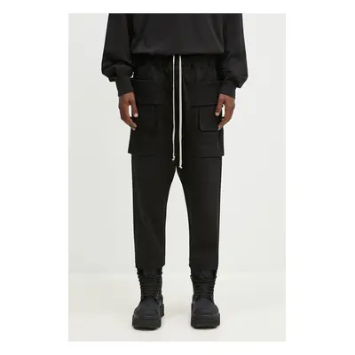 Bavlněné kalhoty Rick Owens Creatch Cargo Cropped Drawstring černá barva, jednoduché, DU02D2371.