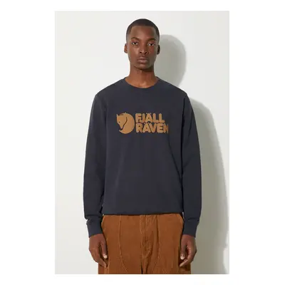 Bavlněná mikina Fjallraven Logo Sweater pánská, tmavomodrá barva, s aplikací, F84142