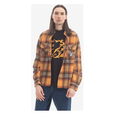 Košile s příměsí vlny Billionaire Boys Club Check Shirt B22417 ORANGE oranžová barva, regular, s