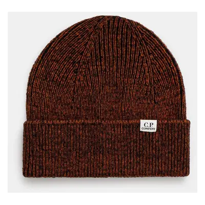 Čepice z vlněné směsi C.P. Company Knit Cap hnědá barva, z tenké pleteniny, 17CMAC300A006170A