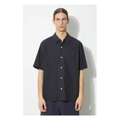 Košile Norse Projects Carsten Cotton Tencel pánská, tmavomodrá barva, regular, s klasickým límce