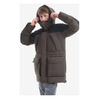 Péřová bunda Woolrich Male Mixed Media Teton Parka CFWOOU0524MRUT172 pánská, zelená barva, zimní