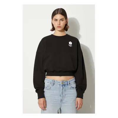 Bavlněná mikina Kenzo Flower Boke 2.0 Cropped Sweat dámská, černá barva, s aplikací, FE62SW1664M