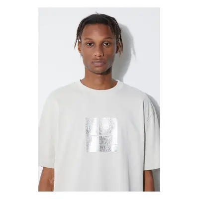 Bavlněné tričko A-COLD-WALL* Foil Grid SS T-Shirt šedá barva, s potiskem, ACWMTS110-BONE