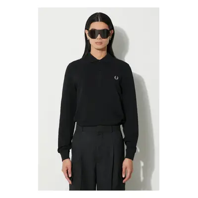 Bavlněné tričko s dlouhým rukávem Fred Perry černá barva, s aplikací, M6006.906