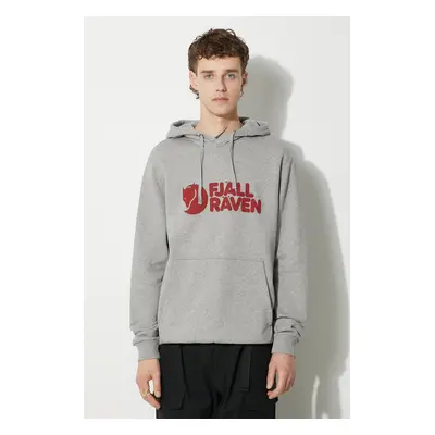 Bavlněná mikina Fjallraven Logo Hoodie F84144 020-999 pánská, šedá barva, s kapucí, vzorovaná