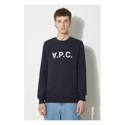 Bavlněná mikina A.P.C. Sweat Vpc COECQ-H27378 BLACK pánská, tmavomodrá barva, s aplikací