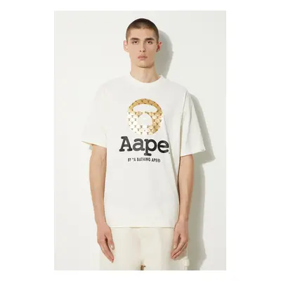 Bavlněné tričko AAPE Basic Tee béžová barva, s potiskem, AAPTEM1446XXM