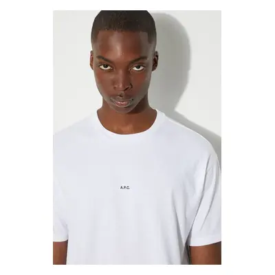 Bavlněné tričko A.P.C. t-shirt boxy micro logo GOTS bílá barva, COHBW.H26386