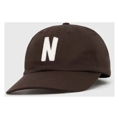 Bavlněná baseballová čepice Norse Projects Felt N Twill Sports Cap hnědá barva, s aplikací, N80.