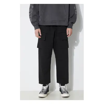 Bavlněné kalhoty Rick Owens Woven Pants Creatch Cargo Cropped Drawstring černá barva, jednoduché