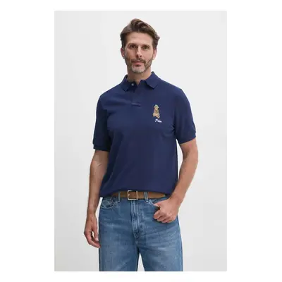 Bavlněné polo tričko Polo Ralph Lauren tmavomodrá barva, s aplikací, 710953336